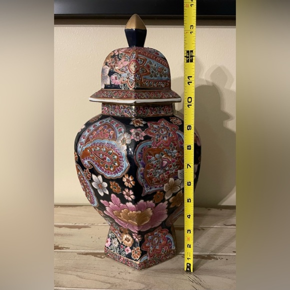 Chinese Temple Jar / Vase Hexagon Noir Porcelain Black - Picture 9 of 11